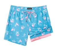 SURF CUZ Mens Swim Trunks with Compression Liner Swimming Trunks 5 Inch Bathing Suit Quick Dry Swim Shorts, Light Pink Flamingo, L