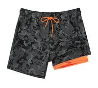 SURF CUZ Mens Swim Trunks with Compression Liner Swimming Trunks 5 Inch Bathing Suit Zipper Pockets Quick Dry Swim Shorts, Army Green Camo, XXL