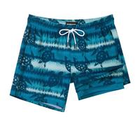 SURF CUZ Mens Swim Trunks with Compression Liner Swimming Trunks Swimsuit Swimming Costume 5 Inch Bathing Suit Quick Dry Swim Shorts, Green Striped Turtle, L