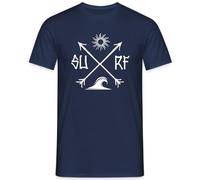 Surf Design - Retro Surfing Motif with Sun, Wave and Crossed Arrows - For Beach, Holiday & Summer - Gift for Surfers and Water Sports Fans Men's T-Shirt, navy blue, L