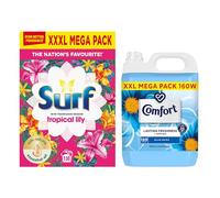Surf Laundry Powder Tropical Lily & Ylang-Ylang 130 Washes 6.5 KG Washing Powder with Comfort Fabric Softener XXL Mega Pack Fabric Conditioner of Your Choice 160 Washes 4.8 Litre (Blue Skies)
