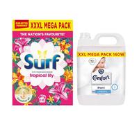 Surf Laundry Powder Tropical Lily & Ylang-Ylang 130 Washes 6.5 KG Washing Powder with Comfort Fabric Softener XXL Mega Pack Fabric Conditioner of Your Choice 160 Washes 4.8 Litre (Pure)