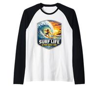 Surf Life is The Good Life Surfer Quote Surfing Ocean Waves Raglan Baseball Tee