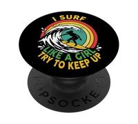 Surf Like a Girl Try to Keep Up Retro Surfboard Wave Surfing PopSockets Adhesive PopGrip