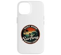 Surf More Surfing Worry Less Retro Sunset Surfer Design Case for iPhone 14
