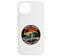 Surf More Surfing Worry Less Retro Sunset Surfer Design Case for iPhone 14 Plus