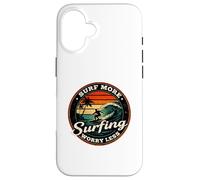 Surf More Surfing Worry Less Retro Sunset Surfer Design Case for iPhone 16