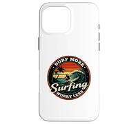 Surf More Surfing Worry Less Retro Sunset Surfer Design Case for iPhone 16 Pro Max