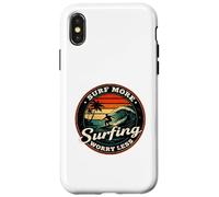 Surf More Surfing Worry Less Retro Sunset Surfer Design Case for iPhone X/XS