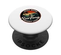 Surf More Surfing Worry Less Retro Sunset Surfer Design PopSockets Adhesive PopGrip