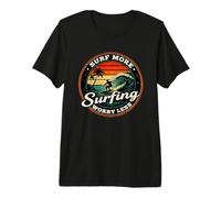 Surf More Surfing Worry Less Retro Sunset Surfer Design Premium T-Shirt