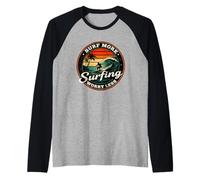 Surf More Surfing Worry Less Retro Sunset Surfer Design Raglan Baseball Tee