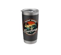 Surf More Surfing Worry Less Retro Sunset Surfer Design Stainless Steel Insulated Tumbler