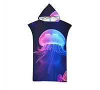 Surf Poncho Changing Robe with Hood Beach Towel Poncho Man Woman Wetsuit Changing Towel for Water Sports Wearable Blanket Towel Hoodie, Swim Surf Poncho Sea Animal Jellyfish (110x75x0.1cm, Purple)