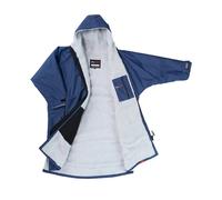 Dryrobe Advance - The Original Long Sleeve Waterproof Changing Robe - Oversized Coat with Fleece Lining - for Beach, Cold Water Wild Swimming, Surfing - Small - Navy/Grey