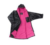 Dryrobe Advance - The Original Long Sleeve Waterproof Changing Robe - Oversized Coat with Fleece Lining - for Beach, Cold Water Wild Swimming, Surfing - Extra Small - Black Camo/Pink