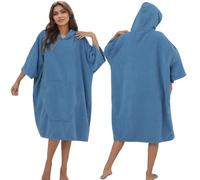 Surf Poncho Hooded Beach Towel, Quick Dry Terry Cloth, Extra Large Changing Robe with Pockets for Adults, Unisex Peacock Blue Cover-Up for Swim, Bath, Beach, Gift for Swimmer Lovers