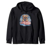 Surf’s Up with Cool Teddy Bear and American Surfboard Zip Hoodie