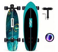 Surf Skateboards 30" x 9.5" Youth Surfskate Cruiser Surf-Like for Beginners Double Kick Deck Girls or Boys Kids Complete Skateboard (Deep Sea)