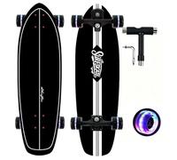 Surf Skateboards 30" x 9.5" Youth Surfskate Cruiser Surf-Like for Beginners Double Kick Deck Girls or Boys Kids Complete Skateboard (Black)