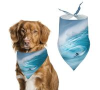 Surf Surfing Big Wave Dog Bandanas Print Triangle Scarf Adjustable Dog Bibs Handkerchief Holiday Party Costumes