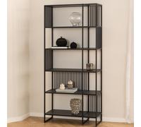 surf tall wooden bookcase with metal frame in matt black izmir