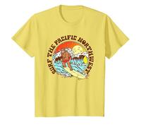 Surf The Pacific Northwest Surfing Bigfoot Funny Beach 80s T-Shirt, Youth, Lemon Yellow, 4T