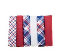 Surf the Shop 100% COTTON HANDKERCHIEFS HANKIES HANKYS MENS Quality Gift 3/4/5/6/7 Boxed NEW (6, Red Assorted Check)