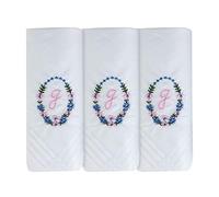 Surf the Shop 3 Pack Of Womens/Ladies Embroidered Initial Handkerchiefs With White Satin Border Various Initials (J)
