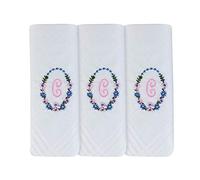 Surf the Shop 3 Pack Of Womens/Ladies Embroidered Initial Handkerchiefs With White Satin Border Various Initials (C)