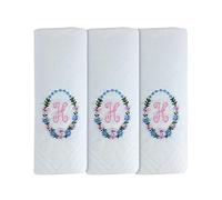 Surf the Shop 3 Pack Of Womens/Ladies Embroidered Initial Handkerchiefs With White Satin Border Various Initials (H)
