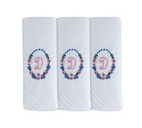 Surf the Shop 3 Pack Of Womens/Ladies Embroidered Initial Handkerchiefs With White Satin Border Various Initials (D)
