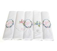 Surf the Shop Pack of 5 Ladies Initial Embroidered White Handkerchiefs with Satin Border and Matching Floral Handkies, Various Letters