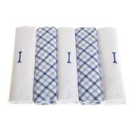 Surf the Shop Pack of 5 Mens Initial Embroidered White Handkerchiefs with Satin Border and Blue Check Handkies, Various Letters