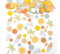 Surf Theme First Birthday Party Confetti Decorations, 190 Pieces, Palm Trees and Sun Design, Orange, Green,The Big One Theme Baby Shower Confetti For Girls And Boys