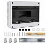 Surface-Mounted Fuse Box, 1 Row, 12 Modules, Robust IP65 Distribution Box, Surface-Mounted, Sub-Distribution Surface-Mounted for Garden, Outdoors, Charging Stations and Villas