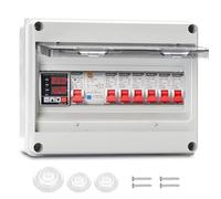 Surface-Mounted Fuse Box, IP65 Distribution Box Surface-Mounted with FI Circuit Breaker Surge Protection, 2 x 32 A, 2 x 16 A, 2 x 6 A AC Isolator Switch for Workshop, Garage, Motorhomes