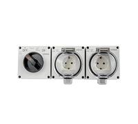 Surface-Mounted Wet Room Schuko Sockets 1-Way or 2-Way IP66 Even When Plug is in Operation (2-Way with On/Off Switch)