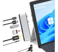 Surface Pro 9/10/11/X Docking Station, Surface Pro 11 USB Hub with 4K HDMI, USB-C Thunderbolt 4 (Display+Dat 100W PD), 2 USB 3.0, 3.5mm Audio, SD/TF Card Slot for Surface Pro 9/10/ 11/ X