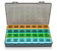 Surfand Monthly Pill Organizer, once a day, 4 weeks a month, 28 days in a large pill box, portable for travel, can hold a large amount of vitamins, supplements, fish oil, and medication (Gray Rainbow)
