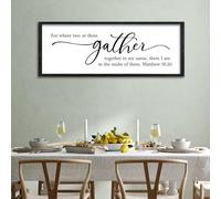 Surfapans For Where Two Or Three Gather Sign Wall Art Decor 32"X12" Dining Room cripture Matthew 18 20 Bible Verse Large Wood Framed Hanging (Black)
