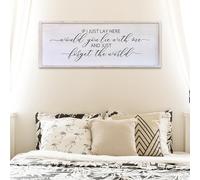 Surfapans If I Lay Here ould You Lie With Me Wall Decor Sign 40"X15" White | Master Room Bedroom Above Bed, Large Farmhouse Minimalist, Wood Framed, Over Bed Wall Art Decoration