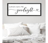 Surfapans Master Bedroom Above Bed Wall Decor 32"×12" Always Kiss Me Goodnight Sign Rustic Farmhouse Couples Over Bed Romantic Love Quotes Modern Large Wood Frame Horizontal Wall Hanging Art (Black