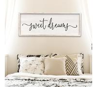 Surfapans Sweet Dreams Wall Decor Above Bed 32"x12" ofr Master Bedroom Guest Room Wood Rustic Framed Wall Art Sign (White)