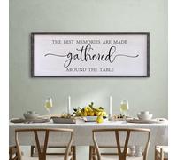 Surfapans The Best Memories Are Made Gathered Around The Table Dining Room Sign 40”X15” Dining Room Wall Art (Black)