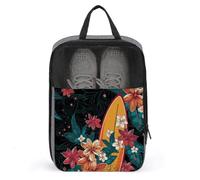 Surfboard And Flowers Shoe Bag Travel Shoe Organizer Water-Resistant Shoe Pouch with Zipper Sneaker Dust Bag, gray, One Size, Modern