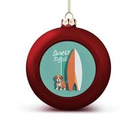 Surfboard and Puppy Christmas Tree Ornaments 1.6 Inch Shatterproof Pc Plastic Balls with Lanyard Baubles Hanging Christmas Ball Ornaments for Xmas Tree Holiday Party Wedding Home Decorations-red