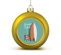 Surfboard and Puppy Christmas Tree Ornaments 1.6 Inch Shatterproof Pc Plastic Balls with Lanyard Baubles Hanging Christmas Ball Ornaments for Xmas Tree Holiday Party Wedding Home Decorations-Golden