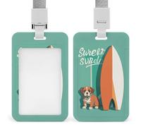 Surfboard and Puppy Id Badge Holder with Lanyard, Clear Vertical Card Protector Waterproof, Breakaway Safety Neck Strap, Heavy Duty Name Tag Holder for Nurse Teacher Officer Staff Women Men