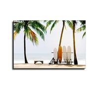Surfboard Canvas Art Palm Tree on The Beach Wall Art Retro Surf Wall Art Surfboard And Palm Tree Poster Living Room Wall Art Surfer Gift Living Room Bedroom Bathroom Home Decor 12x18inch(30x45cm)